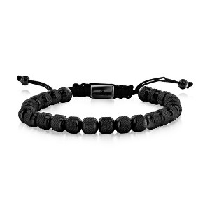 Metallo Stainless Steel, 7mm Textured Beaded Adjustable Bracelet - Black Plated - Black - 10 Inch - 1 of 4