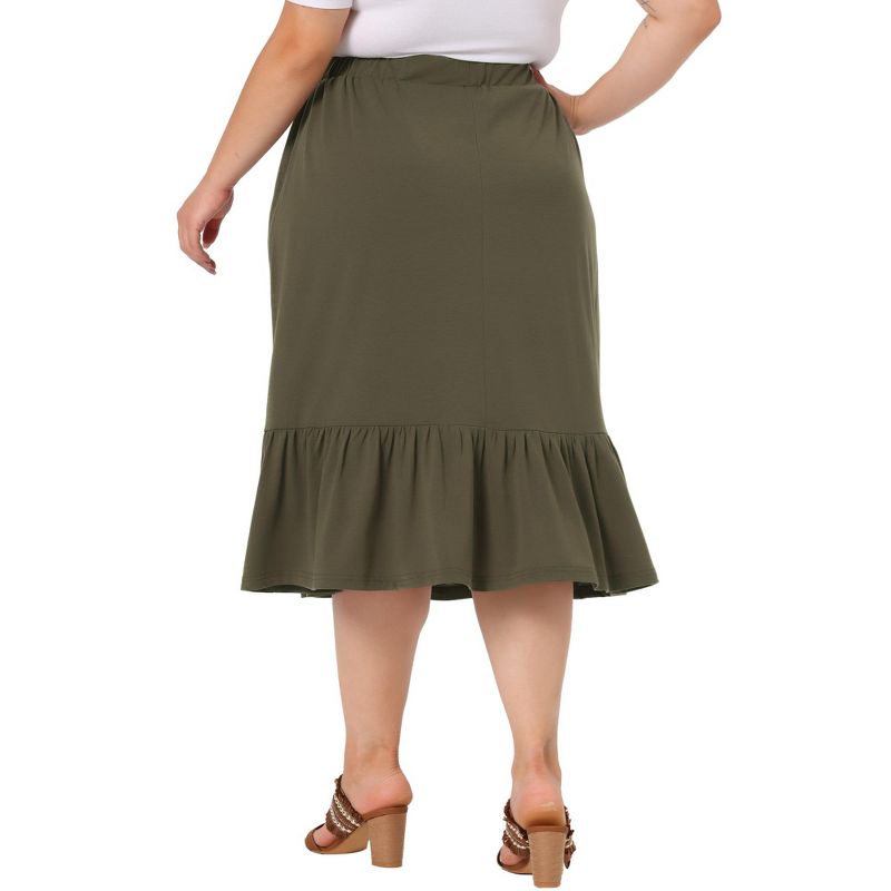 Agnes Orinda Women's Plus Size Ruffle Elastic Waist Swing Casual Midi Vintage skirts, 4 of 6