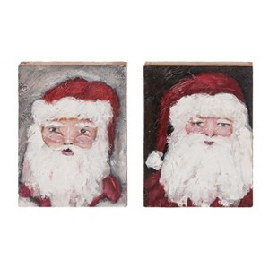 Transpac Hand Painted Santa Block Decor Set of 2 Freestanding Tabletop Signs Christmas Multicolor Wood Indoor Decoration - 1 of 1