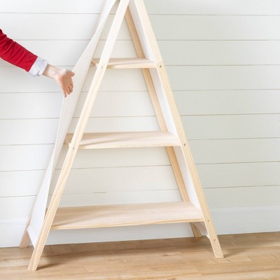 59.25" Natural Pine and White Cotton Teepee Shelving Unit