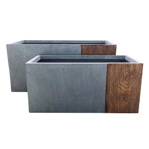 Set of 2 Rectangular Concrete/Fiberglass Elegant Indoor/Outdoor Planters Timber Ridge - Rosemead Home & Garden, Inc. - 1 of 4