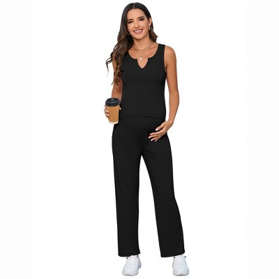 lxt- Women's Maternity 2 Piece Outfits Tank Top and Wide Leg Pants Lounge Set