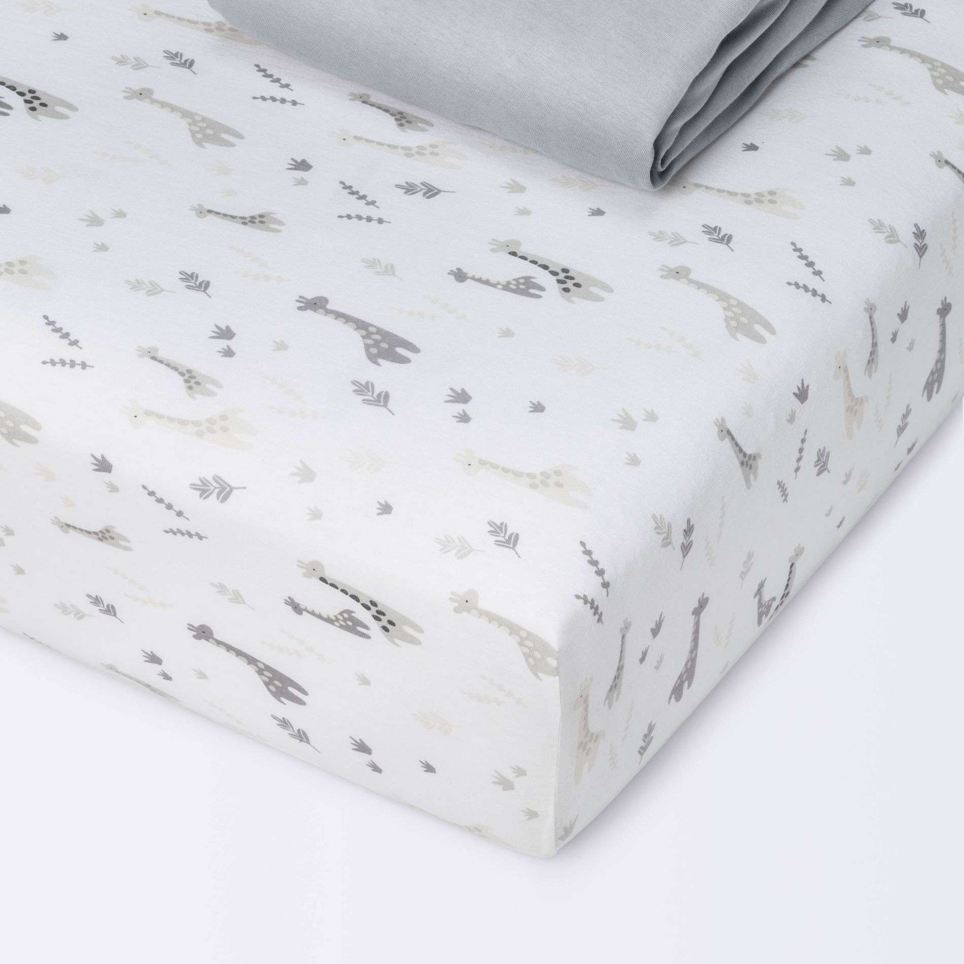 Fitted Cotton Jersey Crib Sheet - Cloud Island™ Giraffes/Dark Gray 2pk: Standard Crib/Toddler, 150 Thread Count, Safari Theme