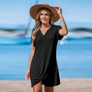 Women's Ivory/Khaki/Green/Blue Notched Neck Short Sleeve Cover-Up Dress - Cupshe - 1 of 4