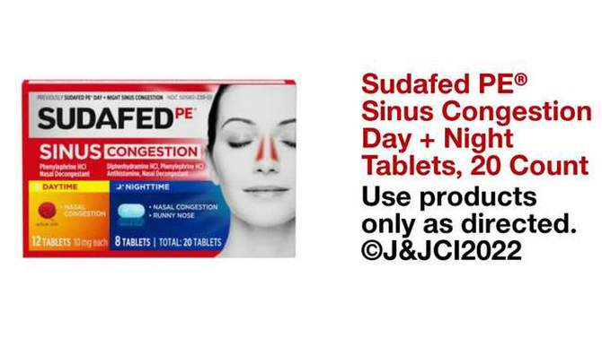 Sudafed PE Day + Night Maximum Strength Sinus Decongestant Tablets - 20ct, 2 of 8, play video
