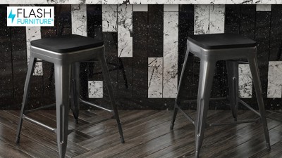 Kai 24" Orange Metal Counter Stool with Teak Poly Resin Seat