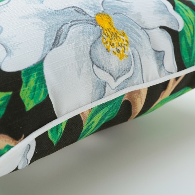 Black and White Floral Polyester Outdoor Throw Pillow Set