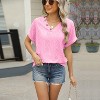 Women's Spring & Summer V - Neck Jacquard Button Short - Sleeve Top, Loose Hollow - Out T - Shirt - 3 of 4