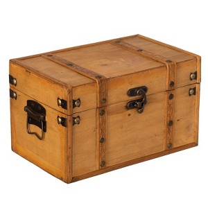 Vintiquewise Farmhouse Antique-Style Wood Treasure Chest with Leather Straps & Front Latch Decorative Storage Trunk for Trinkets, Jewelry - 1 of 4