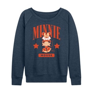 Women's - Disney - Minnie Mouse Collegiate Lightweight French Terry Wide Neck Long Sleeve Shirt - 1 of 4