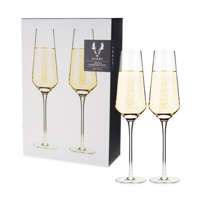Viski Gold Rimmed Crystal Champagne Flutes / Set of 2