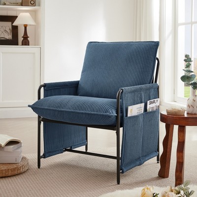 Small Living Room Accent Chair - Mid Century Modern Corduroy Upholstered Lounge Arm Reading Side Single Sofa Chair