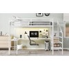 Okak Queen Metal High Loft Bunk Bed with L-shaped Desk & USB Heavy Duty Bedframe with Wardrobe & Adjustable Shelf LED for Adults Teens Kids, Off White - 2 of 4