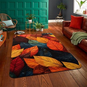 Lomsoe Colorful Leaf Pattern Non-Slip Machine Washable Polyester Mat - Autumn-Inspired Orange Geometric Design,Christmas Gift. - 1 of 4