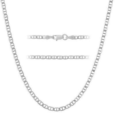 KISPER Solid 925 Sterling Silver Necklace, 3mm Mariner Link Chain Design with Lobster Clasp, For Men & Women, Made in Italy