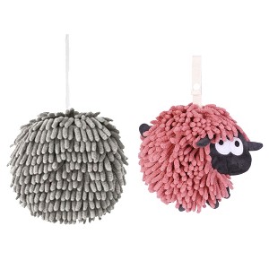 REGALWOVEN 2 Pcs Cute Comfortable Soft Absorbent Chenille Ball Fuzzy Hand Towel - 1 of 4