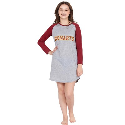 Harry Potter Long Sleeve Hogwarts Raglan Night Gown Grey