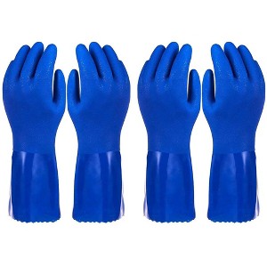 Juvale 2 Pairs Heavy Duty Rubber Cleaning Gloves for Kitchen, Dishwashing, Reusable and Cotton Lined (XL, Blue) - 1 of 4