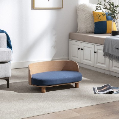 LAOTIES Elevated Dog Sofa Bed,Indoor Pet Bed with Solid Wood Frame,Bent Wood Back,Velvet Cushion