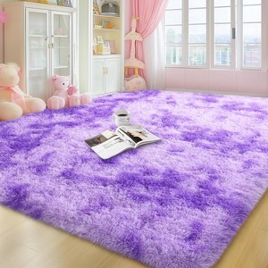 Black Shag Rug, Extra Soft 1.7" Plush Mat, Non-Slip, 100% Polyester for Bedroom or Living Room - 1 of 4