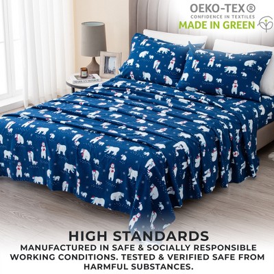 Full Size Navy Polar Bear Cotton Flannel Sheet Set