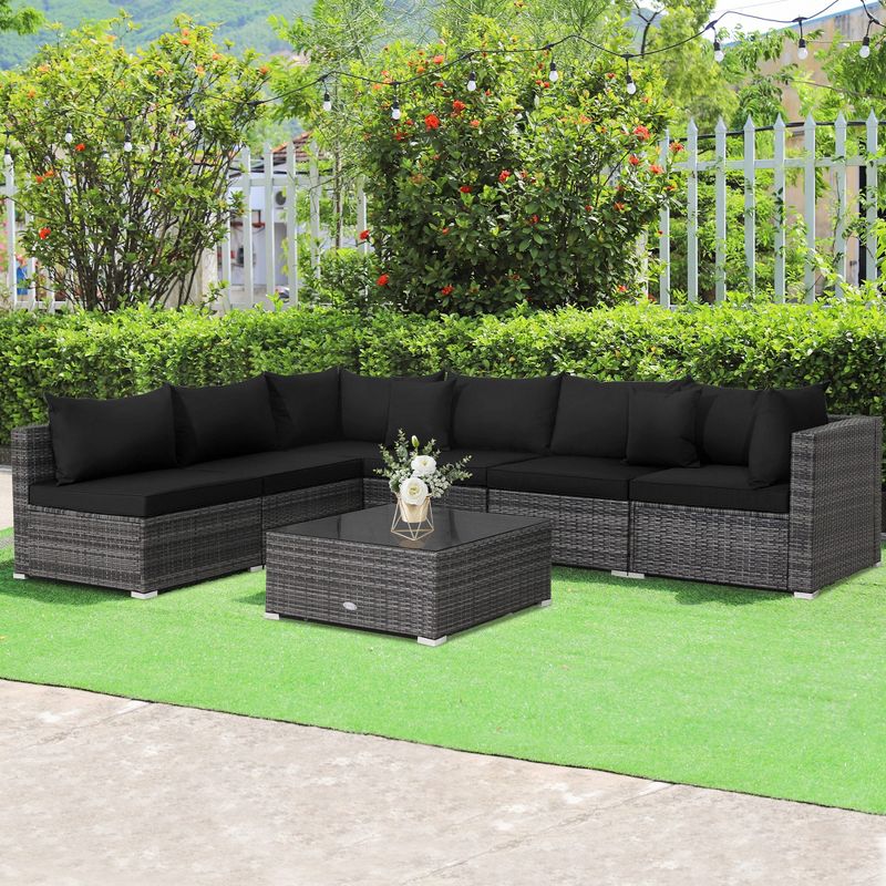 Tangkula 7PCS Patio Rattan Sectional Sofa Set Outdoor Furniture Set w/ Cushions, 3 of 9