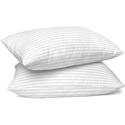 Lux Decor Collection Cotton Bed Pillows Set of 2 Grey Stripes, White
