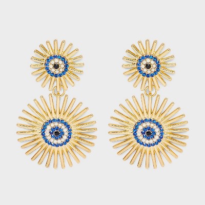 SUGARFIX by BaubleBar Eye Of The Beholder Drop Earrings - Gold/Blue: Statement Zinc Jewelry, 2" Length