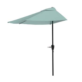 Half Round Patio Umbrella with Easy Crank – Compact 9ft Semicircle Outdoor Shade Canopy for Balcony, Porch, or Deck by Nature Spring (Dusty Green)