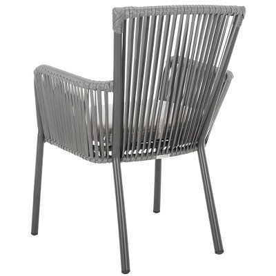 Gray Rope Arm Dining Chair with Cushions, Set of 2