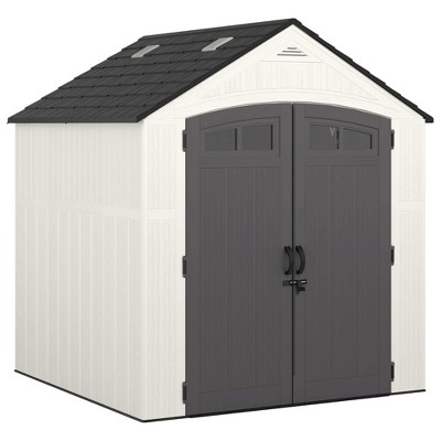 Suncast Ridgeland 327 Cubic Foot Storage Shed, 7' x 7' Outdoor Resin Tool House, Waterproof Garden Storage Box, Backyard Patio Cabinet, Ice Cube