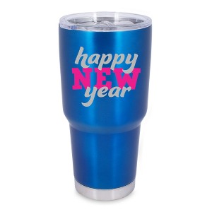 100 North 30 Ounce Stainless Steel On the Go Travel Tumbler With Push Top Lid, Happy New Year Blue - 1 of 4