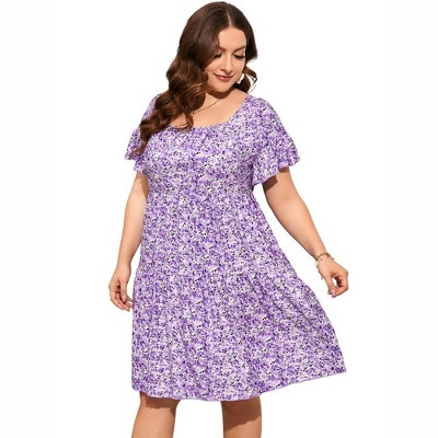 Womens Plus Size Dress Ruffle Sleeve Flowy Dress with Pockets