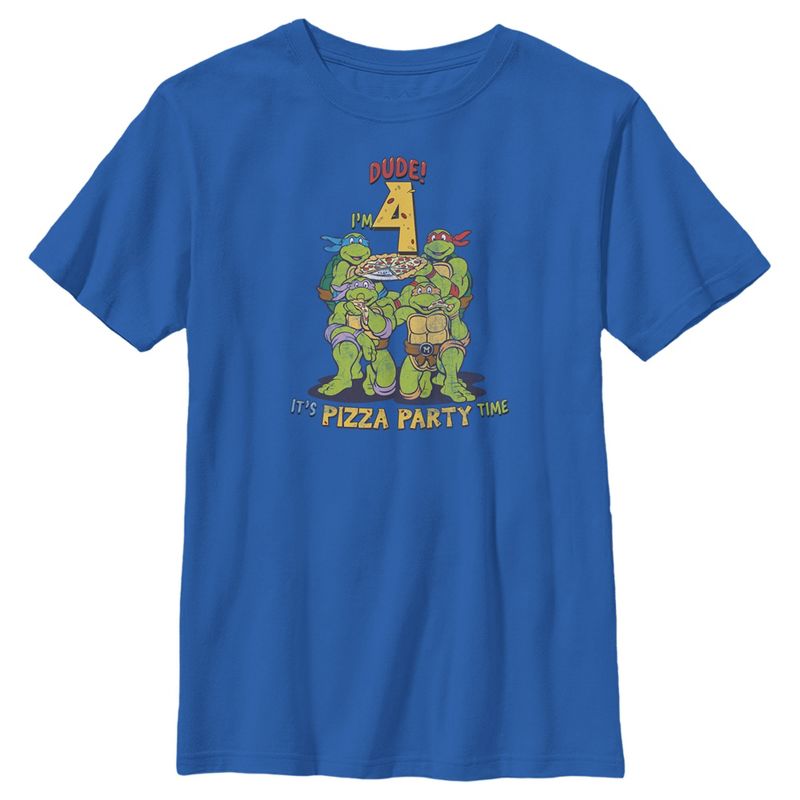 Boy's Teenage Mutant Ninja Turtles 4th Birthday Pizza Party T-Shirt, 1 of 6
