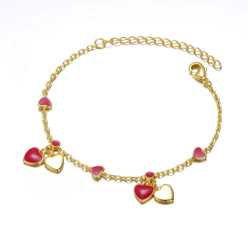 Guili Kids 14k Gold Plated Red Enamel Dangle Heart Charm Bracelet, 1 of 3