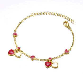 Guili Kids 14k Gold Plated Red Enamel Dangle Heart Charm Bracelet