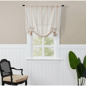 Kate Aurora Country Farmhouse Cotton Striped Tie Up Window Curtain - 63 in. Long - Taupe - 1 of 4