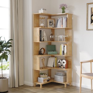 L-shaped Corner Bookshelf, Solid Wood Shelf, 5 Tier Display Shelf, Corner Organizer, For Small Spaces - 1 of 4