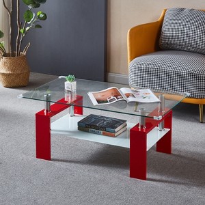 Artisan Rectangle Coffee Table, Double Layer Lower Shelf Storage for Living Spaces, Red - 1 of 1