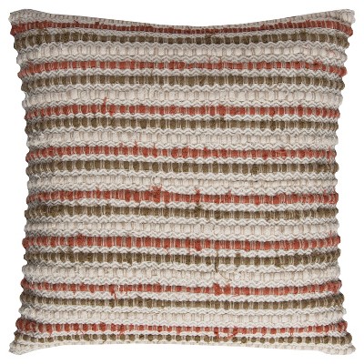 20"x20" Oversize Striped Square Throw Pillow Cover Dark Orange - Rizzy Home