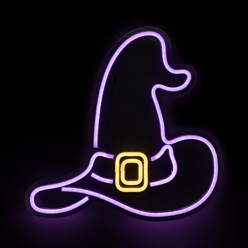 Northlight 15" Purple LED Lighted Neon Style Witch Hat Halloween Window Silhouette, 2 of 6