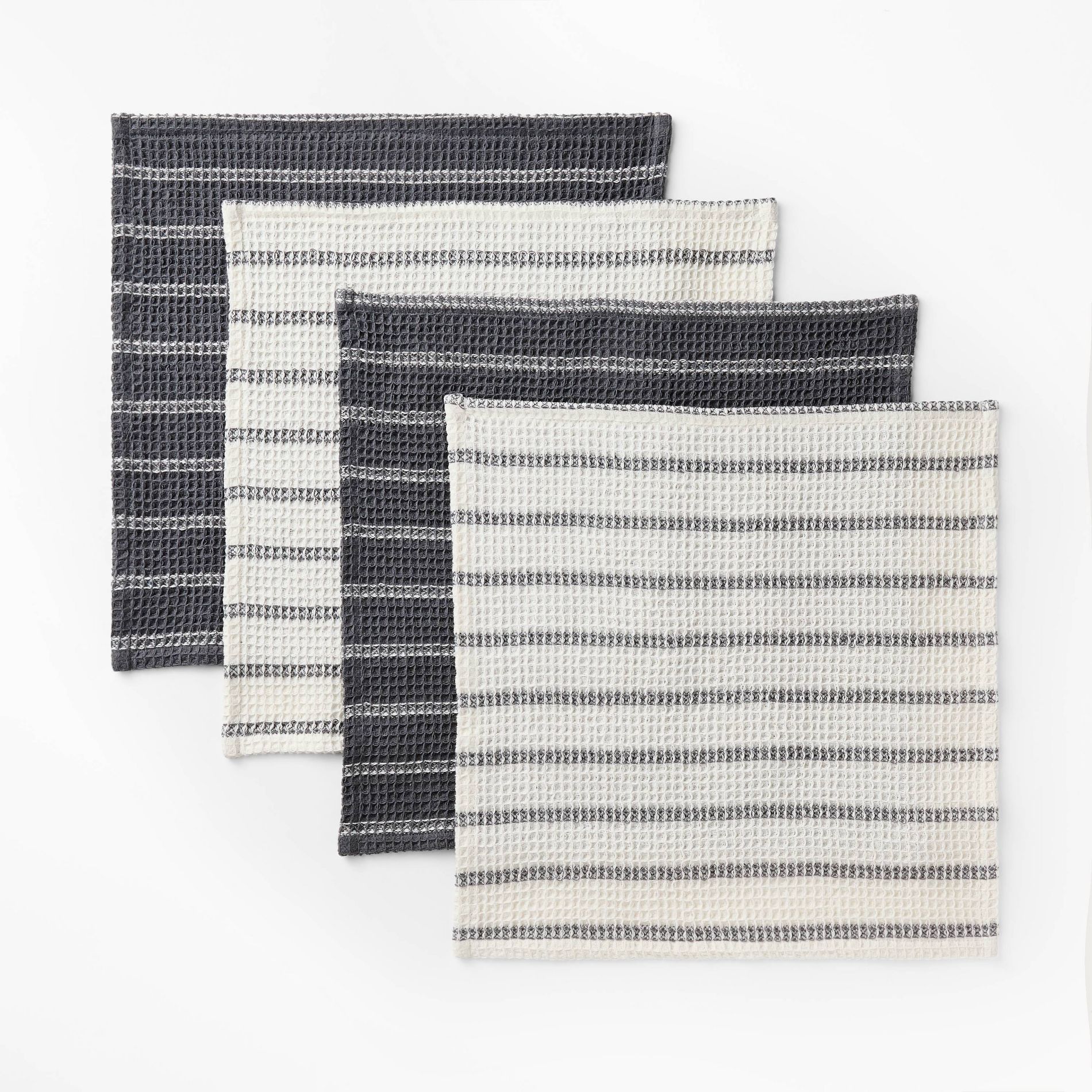 4pk Dish Cloth Set Dark Gray - Figmint™: Cotton Waffle Stripe Kitchen Towels, 12"x12", Machine Washable