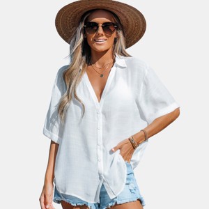 Women's Button-Front Cover Up Shirt - Cupshe - 1 of 4