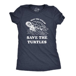 Womens Skip The Straw Save The Turtles T Shirt Environmental Awareness Tee - Crazy Dog Women's T Shirt - 1 of 4
