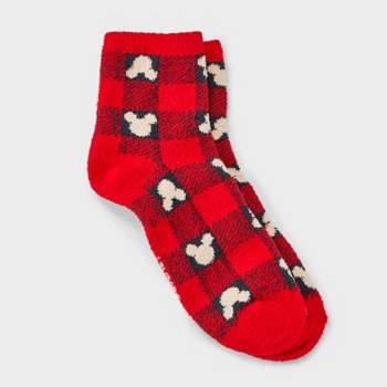 Women's Disney 100 Mickey Mouse Matching Family Cozy Mid Crew Socks - Red 4-10
