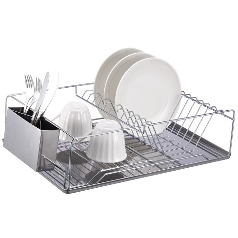 MegaChef 16 Inches Chrome Plated and Plastic Counter Top Drying Dish Rack in Black