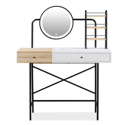 Infurnic Makeup Vanity Tables Set with Mirror and Wireless Charging Station, Drawer and Shelves, for Bedroom, Multicolored, 40.55"*18.89"*50.4"