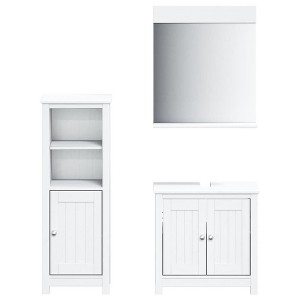 vidaXL Bathroom Furniture Set Storage Sink Cabinet Mirror BERG Solid Wood Pine - White 15.7" x 13.4" x 43.3" 3-Piece - 1 of 4
