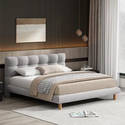 Platform Bed,Upholstered Platform Bed Frame With Cookie-Shaped Headboard,Modern Platform Bed,Platform Bed For Bedroom-Cuddlewood