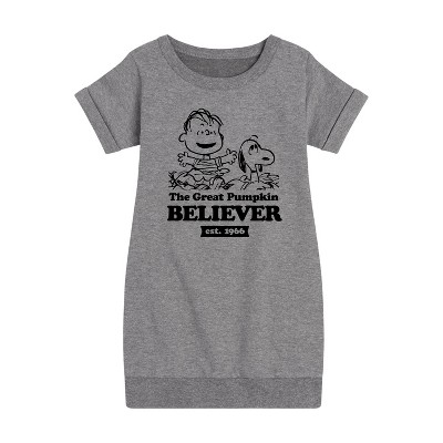 - Peanuts - The Great Pumpkin Believer Graphic Short Sleeve Fleece Dress